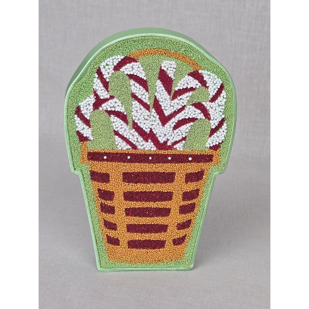 Longaberger Peppermint Stripe Basket Beaded Box ~ Decorative Keepsake Box